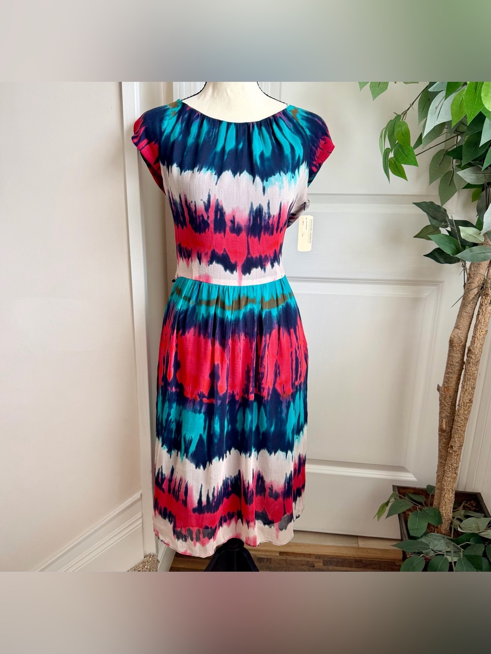 Milly of New York Silk Blend Watercolor Midi Dress Multicolor Sz 8